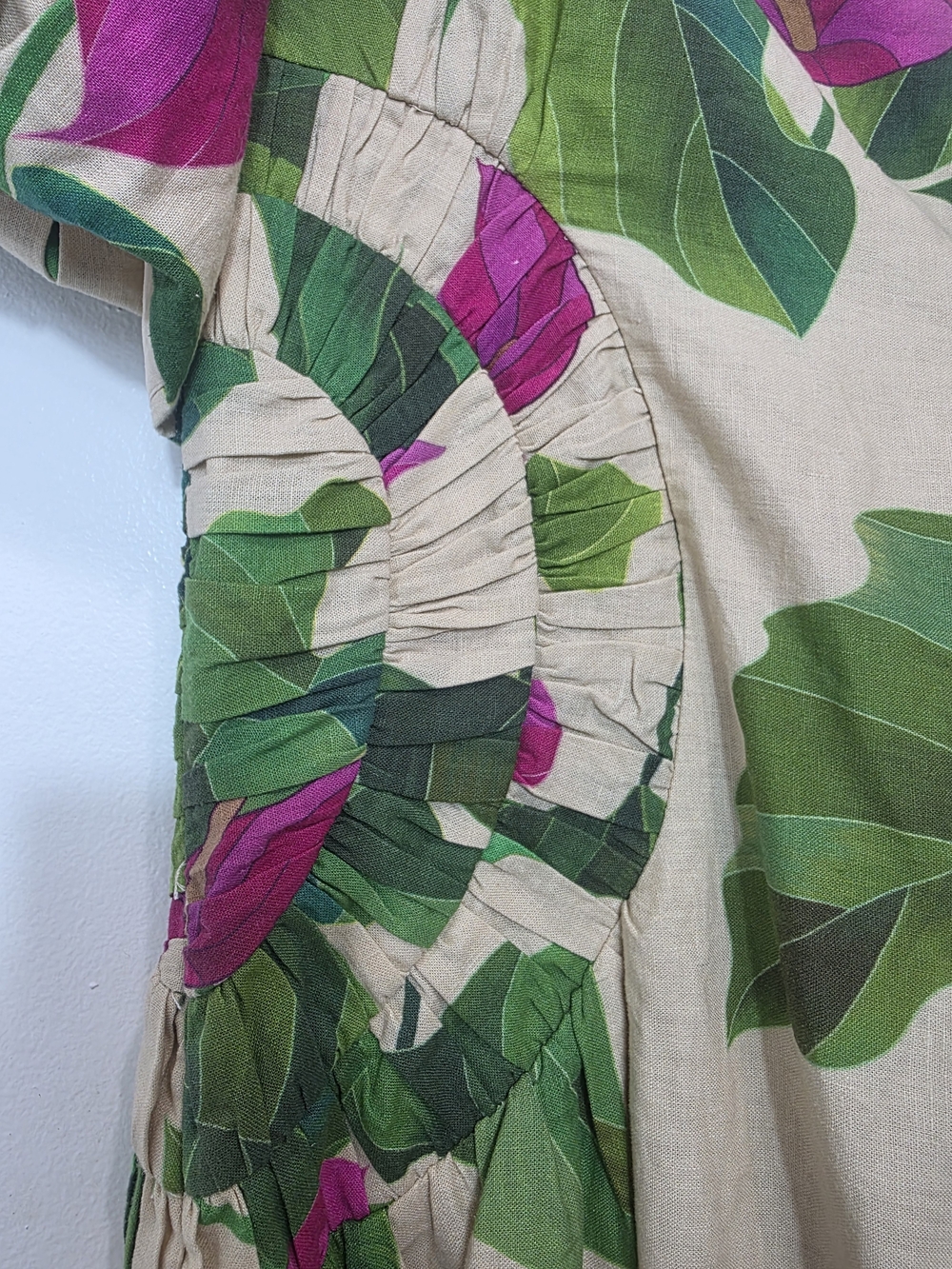 FARMRIO Square-Neck Floral Puff-Sleeve Mini Dress in Pink & Green - Picture 7 of 8